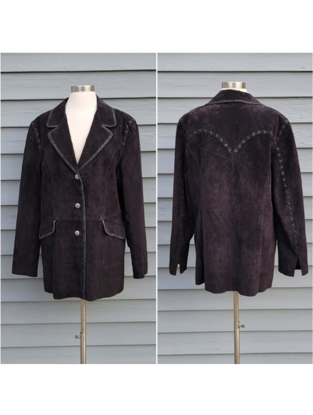 Vintage 90s y2k Cripple Creek Black Leather Whipstitch Western Cowgirl Jacket
